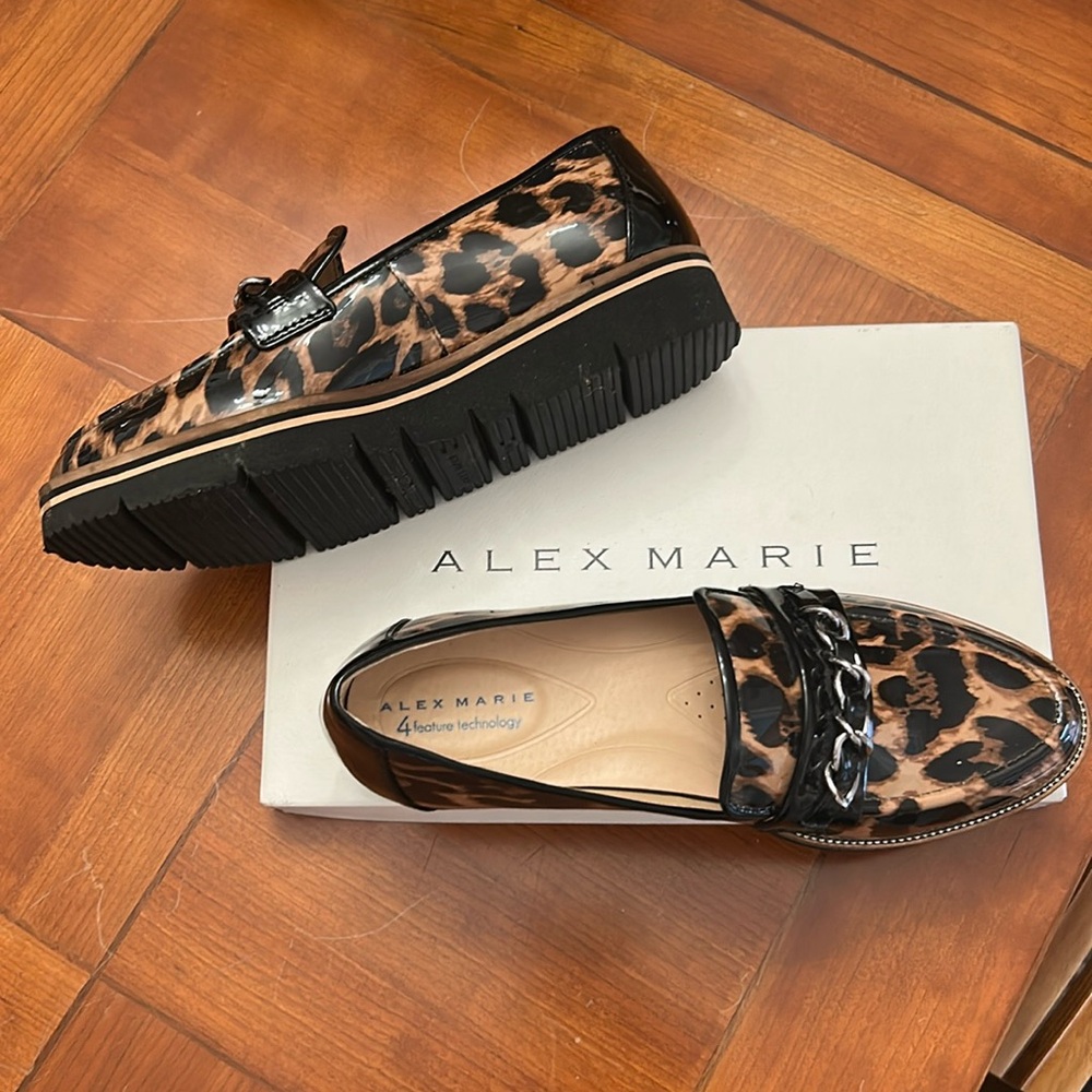 Alex Marie Black and Brown Loafers with Chain Detail